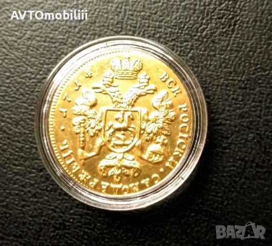 Позлатена монета 2 Дуката 1714 г Цар Петър Самодържец, снимка 2 - Нумизматика и бонистика - 52305442