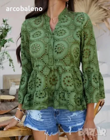 Едноцветна дамска риза с три четвърти ръкав с v-образно деколте, 4цвята , снимка 5 - Ризи - 49904419