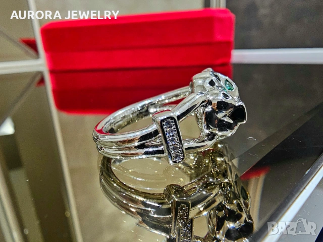 CARTIER Panthere de Cartier White Gold Black 5 Diamonds Пръстен, снимка 4 - Пръстени - 53238975