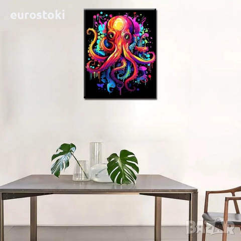 Tucocoo Комплекти за рисуване по номера с рамка Октопод, с четки и акрилни бои върху платно за възра, снимка 4 - Картини - 52296504