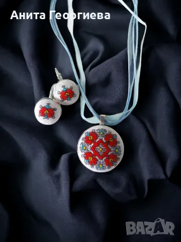 Ръчно бродирани бижута с български шевици, снимка 8 - Бижутерийни комплекти - 29090492