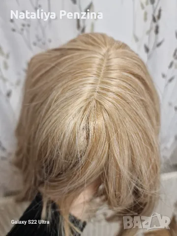 Естествена вълниста руса перука с въздушен бретон, снимка 5 - Аксесоари за коса - 48870923