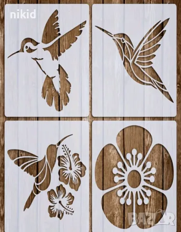 4 вида птичка птица Колибри цвете стенсил шаблон за спрей за торта украса Scrapbooking