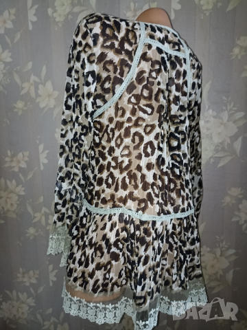 Кокетна туника/ риза от шифон в анимал принт М, снимка 3 - Ризи - 44654328