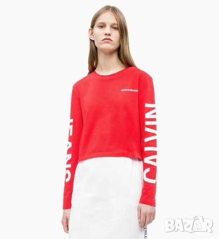 Calvin Klein Jeans Logo Оригинална Дамска Тениска Блуза XS, снимка 3 - Блузи с дълъг ръкав и пуловери - 40442083
