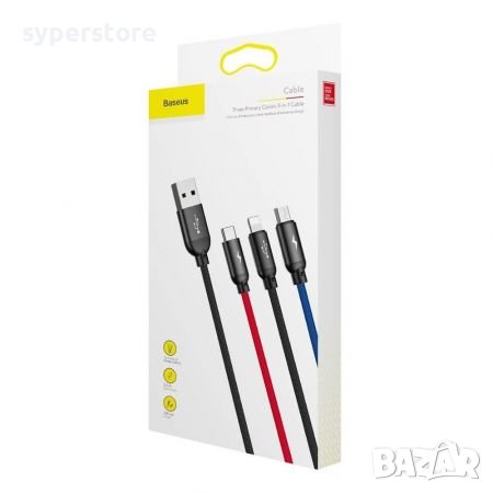 Кабел USB към Lightning, Type C и Micro USB 3 в 1 3А Baseus CAMLT-BSY01 1.2m Cable 3 in 1, снимка 4 - USB кабели - 38558373