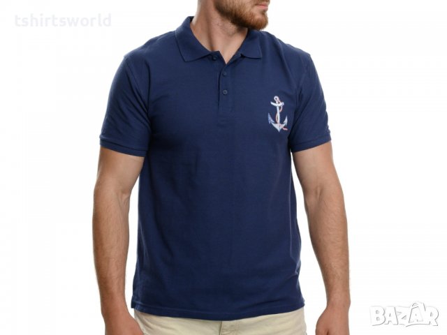 Нова тъмносиня мъжка блуза (тениска) тип Lacoste с Котва и яка, снимка 8 - Блузи - 37662468