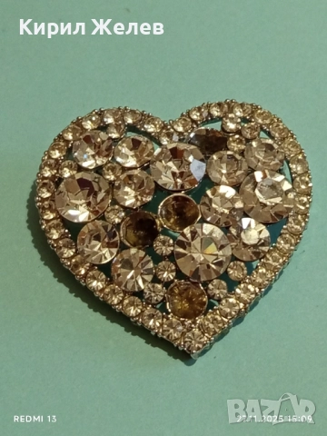 Винтидж брошка във формата на сърце инкрустирана с прозрачни и опушени кристали 52174, снимка 6 - Други - 52562471