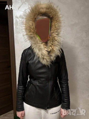 Кожено яке-естествена кожа с богата качулка от лисица