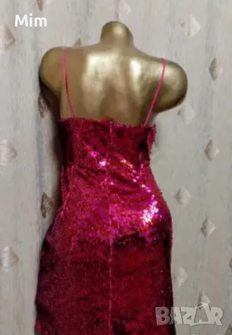 М ZARA Червена рокля с пайети , снимка 3 - Рокли - 48061060