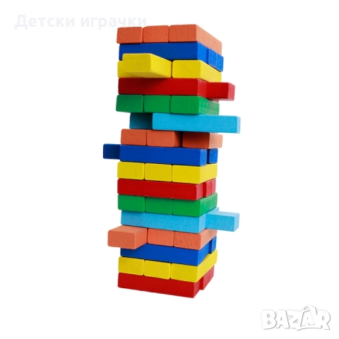 Дървена Дженга с 54 дървени цветни кубчета, снимка 4 - Игри и пъзели - 49876442