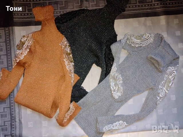 Дамско поло с дантела, ламе в цвят тъмно сиво / черно, снимка 5 - Блузи с дълъг ръкав и пуловери - 34520433