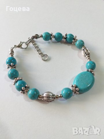 Новата ни Тюркоазена гривна с Тибетски Тюркоази и орнаменти в цвят Сребро , снимка 5 - Гривни - 36719075