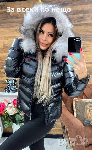 Moncler Дамско Черно Лачено Зимно Яке С Естествен Пух На Качулката Монклер Код W.S.O.16