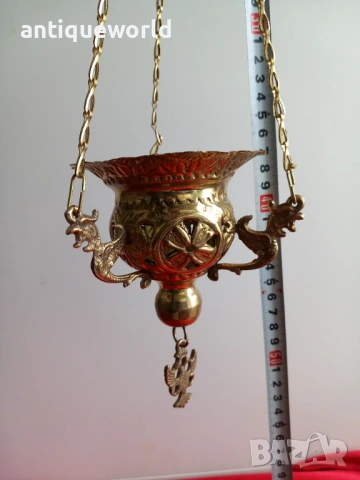 Църковно Месингово КАНДИЛО с Позлата, Двуглав Орел, снимка 9 - Антикварни и старинни предмети - 54223077