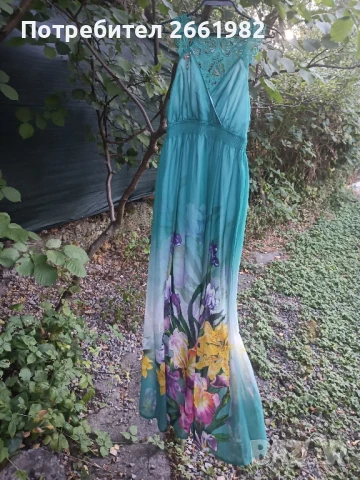 Разкошна дълга зелена рокля с цветя и дантела, снимка 7 - Рокли - 51060085