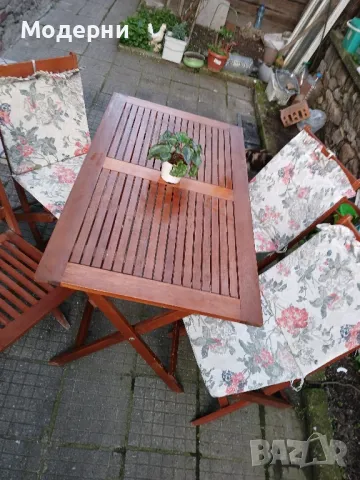 Дървена маса и 4 стола , снимка 6 - Градински мебели, декорация  - 49935132