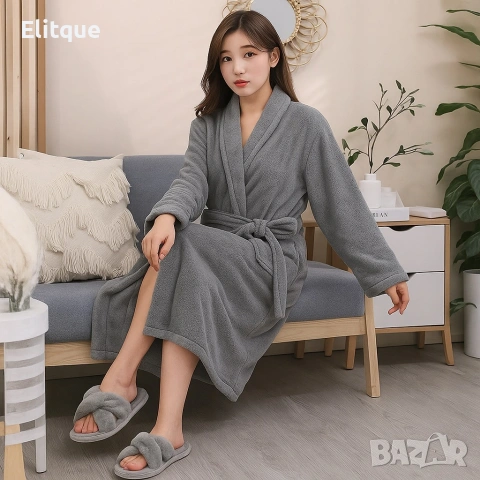 Дамски хотелски халат, класически, удобен, топъл, с връзки, мек, сив, снимка 8 - Други стоки за дома - 53212254