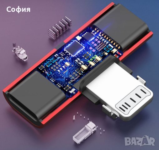 Адаптер преходник 8 пин с два изхода за слушалки и зареждане на различни модели iPhone, снимка 3 - Аксесоари за Apple - 40412572