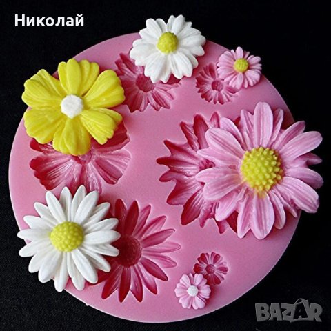 Силиконов  молд 6 бр. Маргаритки , цвете маргаритка , фонтан декорация торта , цветя