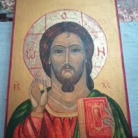 Стара ръчно рисувана икона в отлично състояние Исус Христос, снимка 1 - Колекции - 33854348