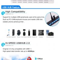 USB Hub, USB хъб разклонител 7 порта с LED диоди, снимка 4 - UPS захранвания - 29654684