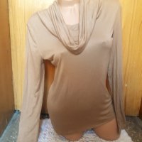 H&М Бежова блуза поло трико с падащо гръцко деколте М, снимка 1 - Блузи с дълъг ръкав и пуловери - 35052911