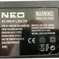 NEO LED-4318 FHD SW със счупен екран-CV338H-T42/6870C-0532A/MA-L0639 V4/CX430DLEDM, снимка 2 - Части и Платки - 37243778