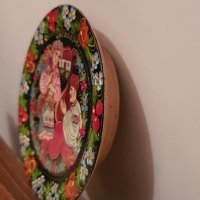 Рисувана дървена украинска чиния за стена.–12см, снимка 3 - Антикварни и старинни предмети - 31102281