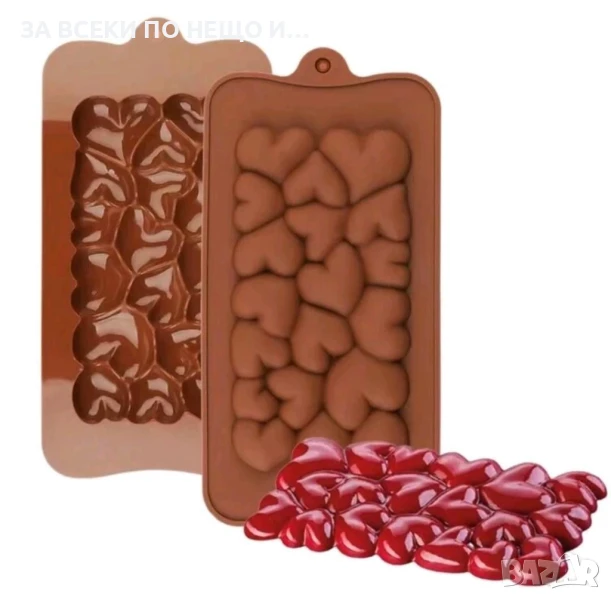 Силиконов молд калъп шоколад цяла плочка големи сърца, снимка 1
