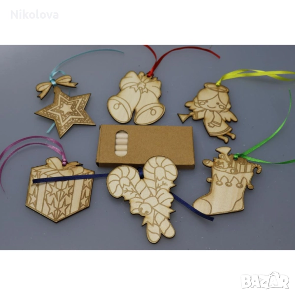 Сет от коледни фигурки за оцветяване + цветни моливи, снимка 1