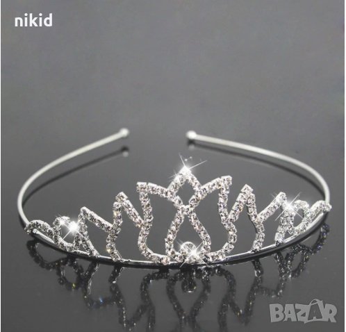 Лале диадема корона с камъчета сребриста детска дамска, снимка 1