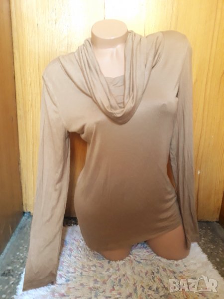 H&М Бежова блуза поло трико с падащо гръцко деколте М, снимка 1
