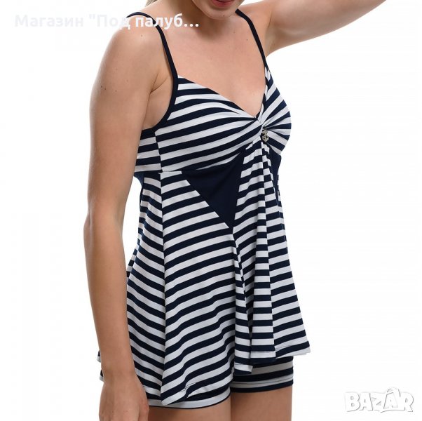 Нова дамско моряшко бюстие, потник, топ на тъмносиньо и бяло райе, снимка 1