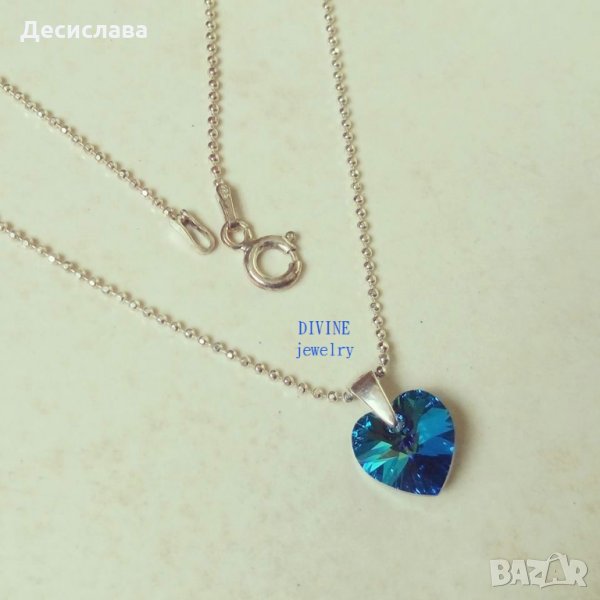 Сребърно колие Heart с кристал Swarovski, снимка 1