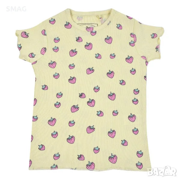 Бебешка жълта тениска с къс ръкав и шарка на розова ягода S_1221080, снимка 1