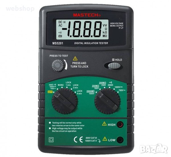 Тестер MASTECH MS5201 със зумер за съпротивление на изолация | OHM | VAC | VDC, снимка 1