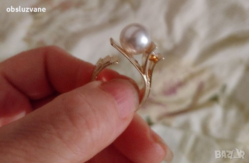 Многослоен пръстен с голяма перла, снимка 1