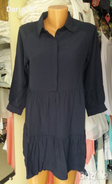 Тъмносиня рокля с дълъг ръкав в бохо стил, снимка 1