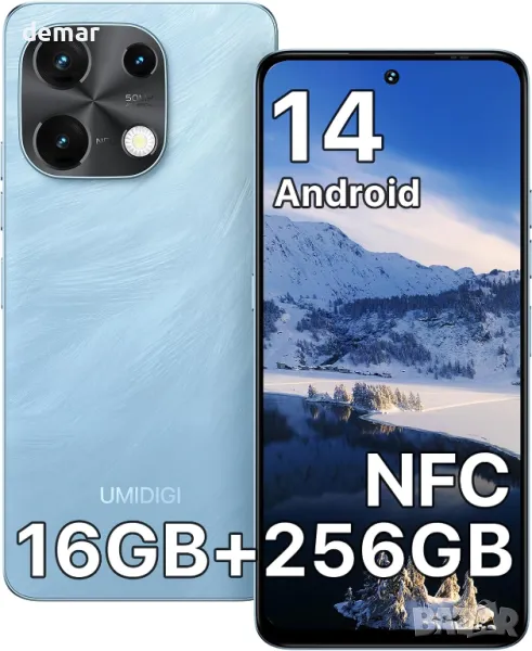 UMIDIGI Note 100 мобилен телефон, Android 14, 16(8+8) GB + 256GB, 6.8"+ 120Hz, 50MP, 4G Dual SIM, снимка 1