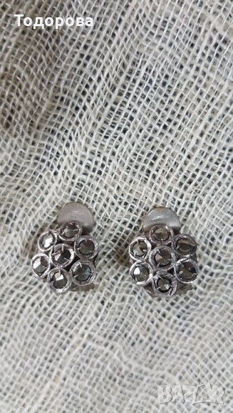 Сребърни обици-клипс и камъни, снимка 1