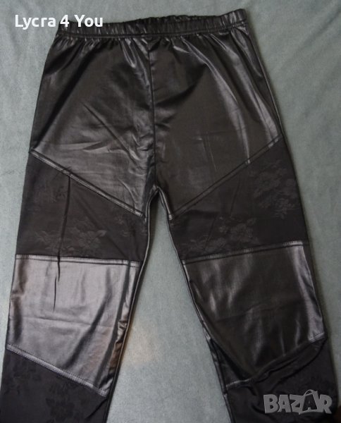 М/L черен клин с мокър/кожен ефект и платки фина ликра с цветя, снимка 1