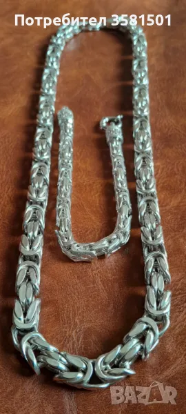 108/Лот от Сребърен Синджйр и Гривна Кралска плетка-186гр.🇧🇬, снимка 1