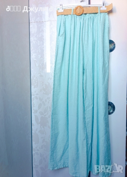 Стилен панталон с широк крачол от 100% варен памук, снимка 1