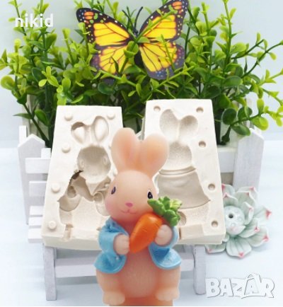 3D Заек с морков зайче 2 части силиконов молд форма за фондан украса торта декорация, снимка 1