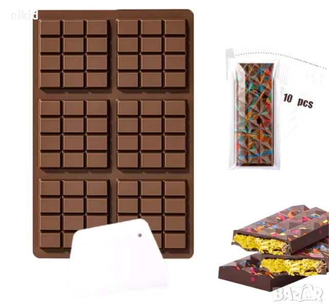 Дубайски шоколад 6 плочки квадрати силиконов молд форма калъп, снимка 1