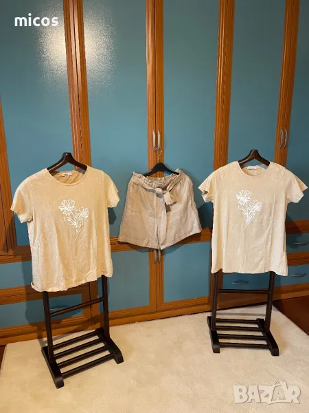 Zapazeni!40 лв до 30.06!Сет 3 броя,Ipekyol,маркови лен панталони бежови и 2Бр тениски памук, снимка 1