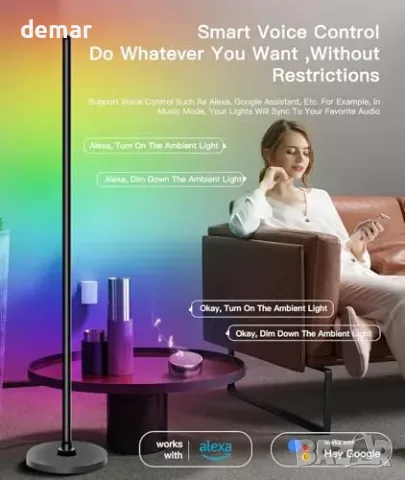 Смарт RGB LED подова лампа с WiFi и Bluetooth, 16 млн цвята, снимка 3 - Лампиони - 55871358