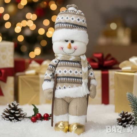 Коледна играчка Снежен човек с плетен костюм и златни ботушки, снимка 4 - Други стоки за дома - 52134283