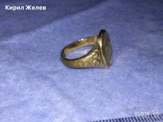 СТАРИНЕН ОРНАМЕНТИРАН МАРКОВ БРОНЗОВ РЕТРО ПРЪСТЕН с МОНОГРАМ USK ДЕБЕЛА ПОЗЛАТА и МАРКИРОВКА 36466, снимка 6 - Антикварни и старинни предмети - 39723552